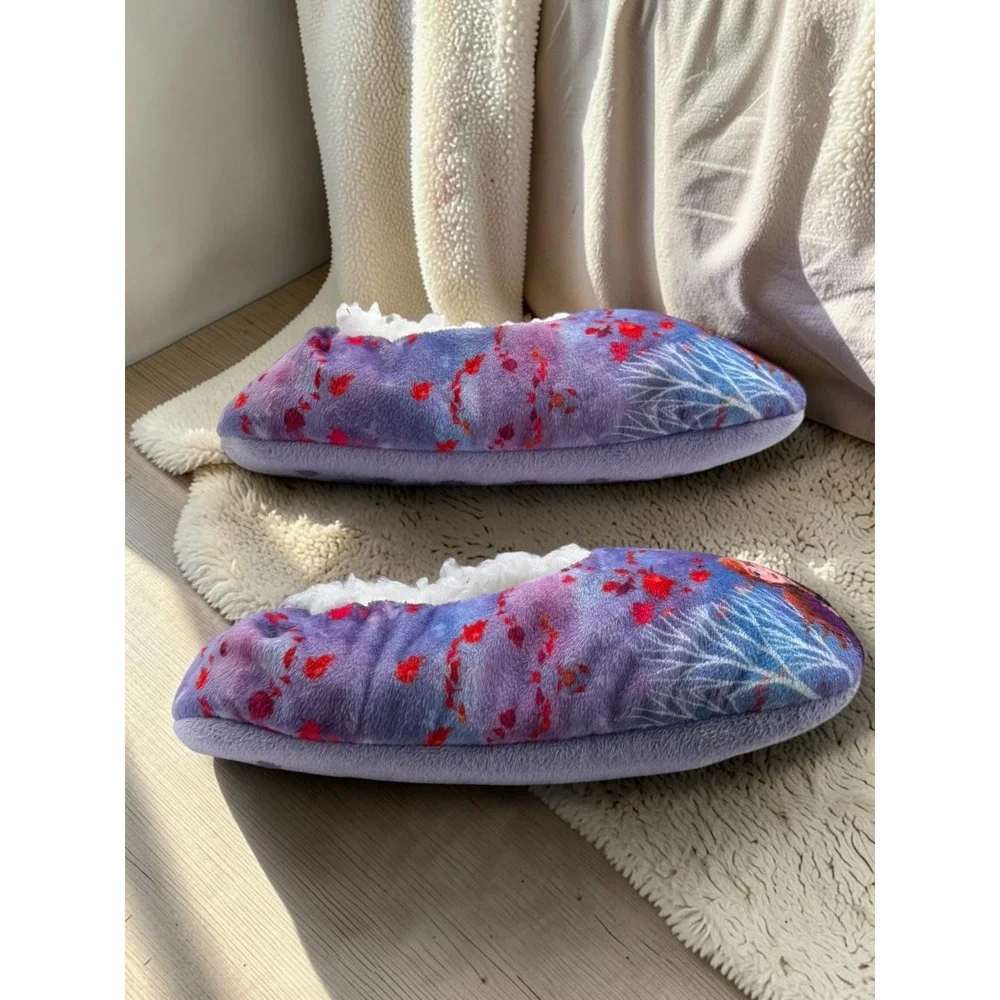 Disney Frozen 2 Anna Elsa Girls Sherpa Lined Slipper Socks Purple Blue Kids